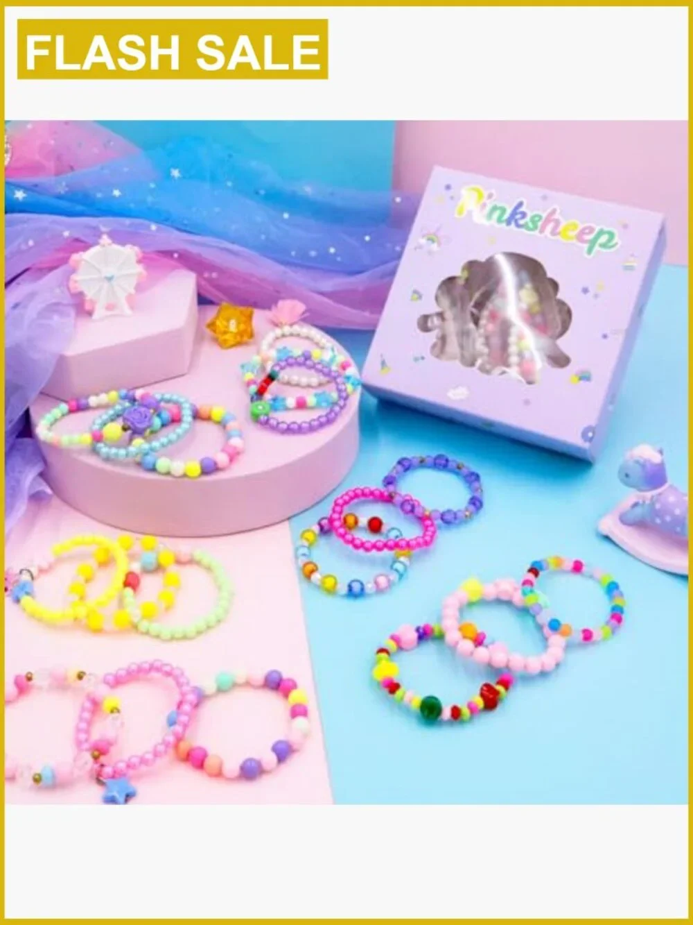 36 Piece Kids Bracelet Set - Acrylic & Resin Handmade Jewelry for Dress Up